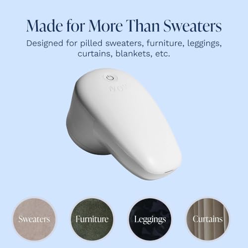 Nori Trim Fabric Shaver - Lint Remover for Clothes & Furniture Couch Pilling - Sweater Pill Remover - Clothes Shaver with 6 Precision Blades - Wireless and Rechargeable - White - color: White