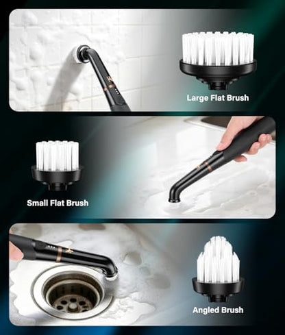 2026 Upgraded Cordless Electric Spin Scrubber, 360° High-Torque Rotation, 3 Speed, 2600mAh Rechargeable, IPX7 Waterproof with 11 Brush Heads, Cleaning Brush for Grout, Tiles, Sinks, Crevices