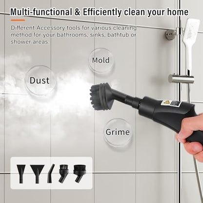 Mixoo Steam Cleaner, 6-Level Adjustable Handle, 15s Heat-Up, 1.08 Quarts Tank, Portable Steamer for Cleaning with 8 pcs Accessories for Home Dirt, Grease, Grout, Tile,Floor, Car (White Black, 1200ML)