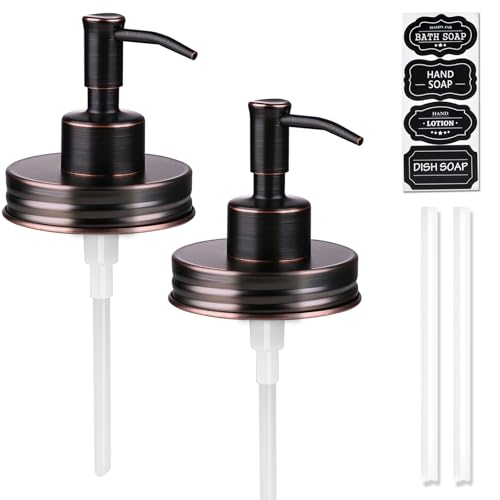 Amolliar Mason Jar Liquid Soap Dispenser Pump, RustProof Stainless Steel Lid, Refill Liquid Soap Pump for Kitchen, Bathroom, Hand, Dish, Lotion Soap Pump, Cute Farmhouse Decor, Oil Rubbed Bronze 2Pack - color: Orb, size: With Lid 2 Pack