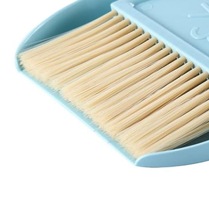 Mini Broom Dustpan Set Plastic Handheld Brush Smile Face Design for Tabletop Office Keyboard Dust Blue, Soft Keys, 90g Lightweight Portable for Desktop Home Car - color: Blue