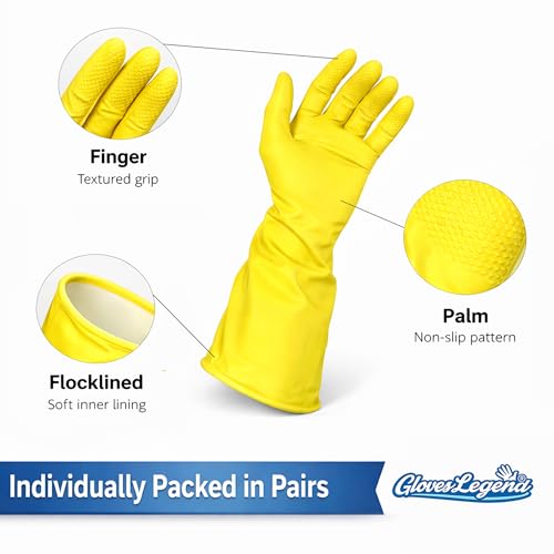 Yellow Household Kitchen Cleaning Dishwashing Reusable Gloves - Medium & Small - color: Yellow Latex - 6 Pairs