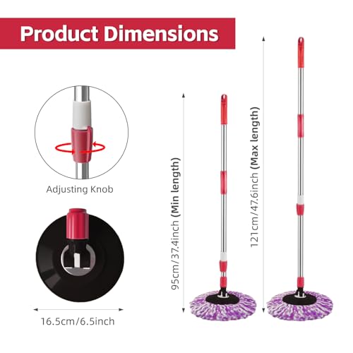 Spin Mop Replacement Handle 360 Degree Spin Mop Pole Handle Replacement Rotating Telescopic Stick for Mop Head, Ideal for Home and Household Cleaning - color: Red, style: Plastic Disc
