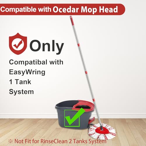Spin Mop Replacement Head, Base, Handle Compatible with Ocedar Mop Set EasyWring 1-Tank Microfiber Spin Mop, 2 Refills Replacement Heads, 30-58in Handle and 1 Base Combo Set - color: New Set-centre 40% More (1-tank System)