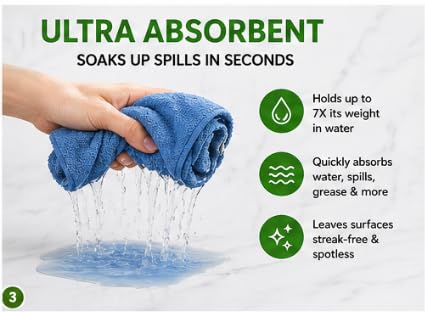 ADFOS Microfiber Cleaning Cloths 10 Pack, 5 Colors, Ultra Absorbent Reusable Towels for Car, Kitchen, Glass, Bathroom, 13.7 x 13.7 Inch