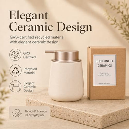 Bosilunlife Hand Soap Dispenser - 12oz Ceramic Soap Dispenser Bathroom Refillable Liquid Soap Pump Dispenser for Bathroom Kitchen Dispenser for Dish Soap with Easy-to-Press Pump - color: Apricot