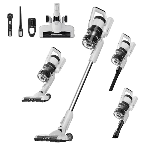 Eureka Cordless Vacuum Cleaner, Lightweight 5.3 lbs, Anti-Tangle Brushroll, Up to 40 Mins Runtime, 3 Power Modes, LED Headlights, Rechargeable Stick Vacuum, Ideal for Carpet & Hard Floor & Pet Hair - color: White, size: NEC280WH
