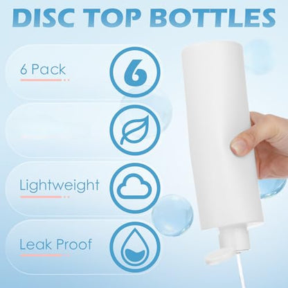 6 Pack 16 oz Plastic Shampoo Bottles with 6 Caps in 2 Styles Squeeze Refillable Lotion Body Wash Storage Empty Bottles for Liquids, Conditioner, Body Soap