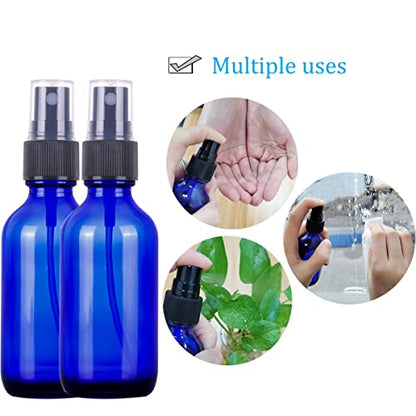 LUFEVRM 2oz Blue Glass Spray Bottles,Empty Small Perfume Travel Refillable Reusable Fine Mister Spray Bottle for Hair,Cleaning Solutions,Aromatherapy and Essential Oil with Extra Nozzle(2 Pack) - color: Blue, size: 2 pack