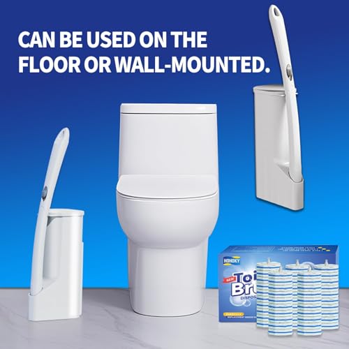Disposable Toilet Brush Cleaning System with 50pcs Refills Pads Replacement Heads, Toilet Cleaning Stick, Wall Mounted Toliet Wand Kit Bathroom Maintenance, Toilet Bowl Cleaner Wands Holder and Set - style: Toilet brush + 50 refills