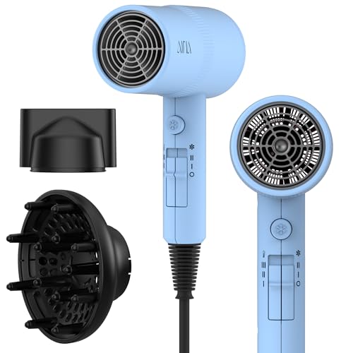 AINA Hair Dryer with Diffuser, Blow Dryer for Women | Advanced Ionic Technology, Ceramic Coating | Cold Shot Features Turbo Heat for Fast Drying and Shine 110V/ALCI (Baby Blue) - color: Baby Blue, size: 3 Piece