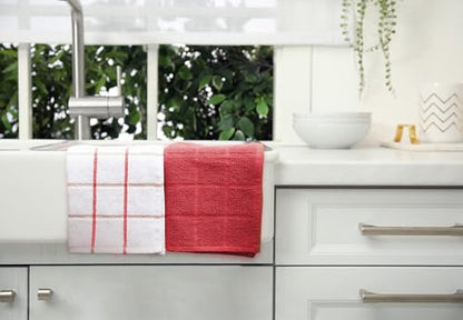 100% Cotton Terry Dish Cloth & Dish Towel, 8 Pack, Super Soft and Absorbent Kitchen Towels, Perfect for Kitchen Cleaning and Dish Washing (RED (Solid and Checks) 8 Pack) - color: Red (Solid and Check) - 8 Pack