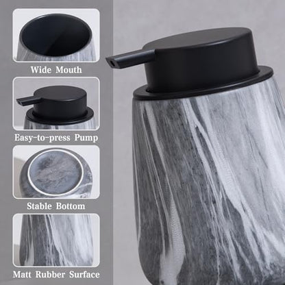 12Oz Ceramic Liquid Soap Dispenser - Modern Lotion Hand Soap Dispenser with Easy-to-Press Black Pump, Reusable and Refillable Dish Soap Dispensers for Bathroom & Kitchen, Marble Grey - color: Marble Grey, style: Liquid Pump