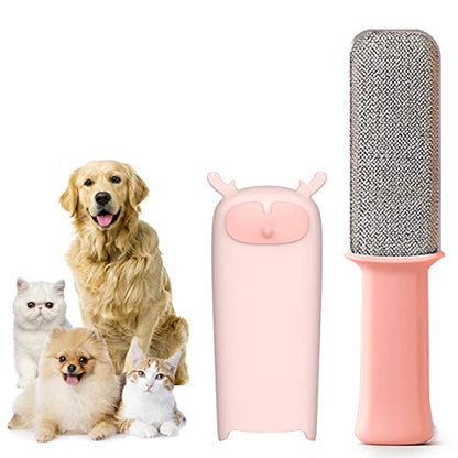 Pet Hair Remover Brush Removal - Portable Dog or Cat Fur Cleaner Tool for Furniture, Carpet, Clothing, Car Seat Self-Cleaning Base Efficient Double-Sided Perfec (Pink) - color: Pink