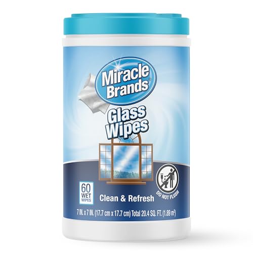 MiracleWipes for Glass, Disposable and Streak Free Cleaning Wipes for Mirrors, Windows, Kitchen, Home, and Auto- (60 Count (Pack of 1)) - size: 60 Count (Pack of 1)