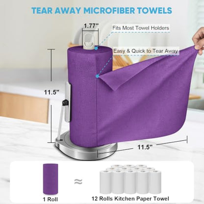 AIDEA Microfiber Cleaning Cloth Roll, 50PK, Reusable Paper Towels Tear Away Cloth, Microfiber Towels for Cars, Lint Free Cleaning Rags for House, Kitchen, Window, 11.5"×11.5", Purple - color: Purple