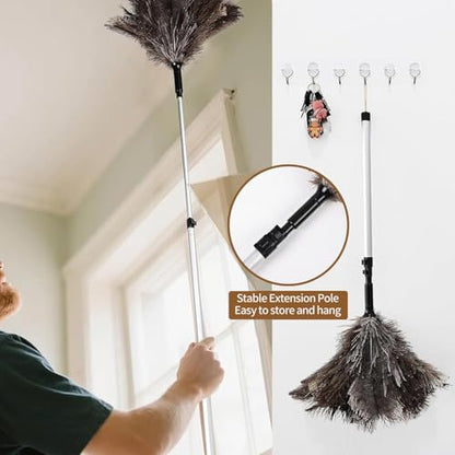 Extendable Ostrich Feather Duster up to 25-49 inches Fluffy Feathers Long Handle Reusable for Cleaning Ceiling Fan Pendant lamp Feather Duster 1pcs - color: Natural-b-1pcs