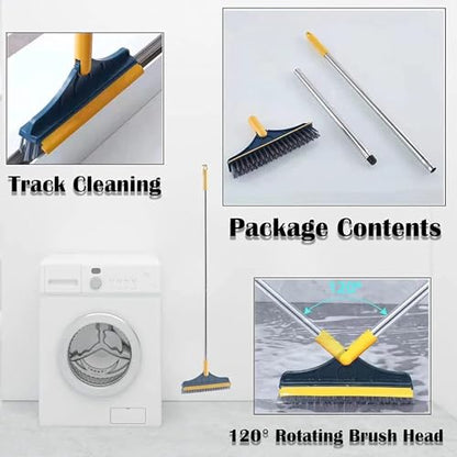 2-in-1 Bathroom Cleaning Brush with Wiper - Long Handle 180° Rotate Toilet Brush, Tiles Cleaning, Floor Scrub for Kitchen and Bathroom Accessories (2 in 1 Tiles Brush)