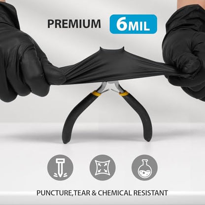 Nitrile Gloves Disposable 6 Mil Black Heavy Duty for Cooking/Food Handling/Tattoo/Hair Dye/Barber/Cleaning/Industrial - size: L-100