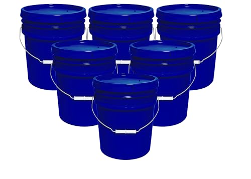 MKS Plastics 5-Gallon Bucket with Airtight Lid – Made in USA, Food Grade BPA Free Plastic, Heavy Duty Multi-Use, Metal Handle with Grip, Stackable Storage – Fina Blue, 6 Pack - color: Fina Blue, size: 6
