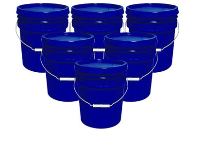 MKS Plastics 5-Gallon Bucket with Airtight Lid – Made in USA, Food Grade BPA Free Plastic, Heavy Duty Multi-Use, Metal Handle with Grip, Stackable Storage – Fina Blue, 6 Pack - color: Fina Blue, size: 6