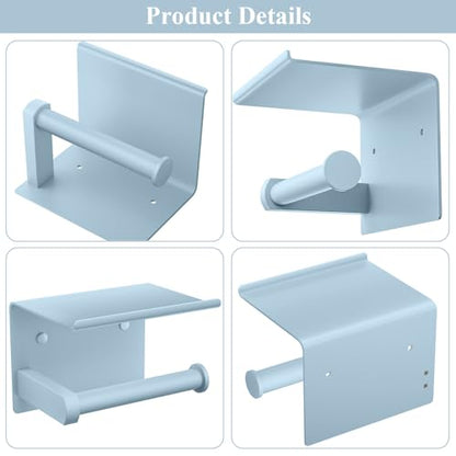 Tindbea Toilet Paper Holder with Phone Shelf, Adhesive or Screw Wall Mount Toilet Tissue Roll Holder, Rustproof & Multifunctional Stainless Steel Bathroom Storage Dispenser (Sky Blue) - color: I-sky Blue