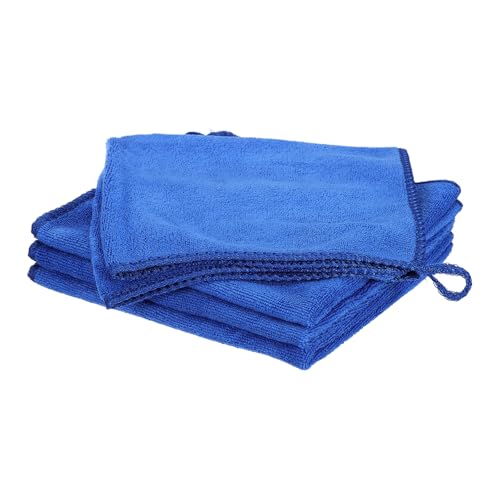HARFINGTON 4 Pack Microfiber Cleaning Cloth, 14" x 14" Multi-Functional Cleaning Towels Reusable Absorbent Rags with Hook for Car Wash Kitchen Household Window Clean, Sapphire Blue - color: Sapphire Blue, size: 14" x 14"