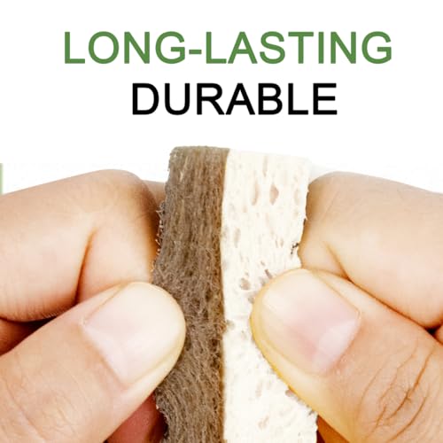CELOX 5 Pack Kitchen Scrub Brush Set with Ergonomic Handle and 12 Pack Dual-Sided Natural Cellulose Sponge for Dishwashing