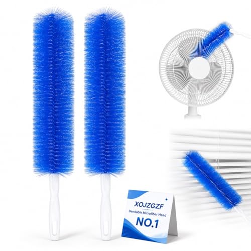 Bendable Microfiber Head, Reusable Dust Remover, High Ceiling Fan Cleaning Brush, Long Damp Duster for Cobweb, Air Conditioner Cleaner, Car Ac Vent Brushes, Blind Washable Dusters Kit Tool(2*Blue) - color: 2*blue