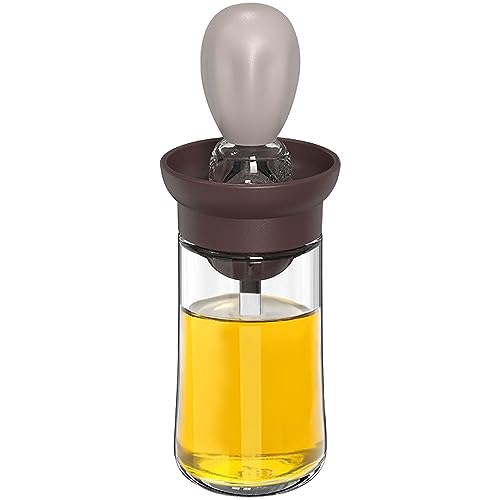 Oil Dispenser with Brush - Glass Olive Oil Dispenser for Kitchen, 2 IN 1 Oil Dispenser Bottle with Silicone Basting Brush for Cooking Vinegar Sauce BBQ Grill Frying, T-OB21, Grey - color: Gray