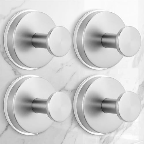 Large Suction Cup Hooks for Shower,Glass Window&Door,Mirror,Reusable Shower Hooks,No-Drill Removable Towel Hooks for Bathroom,4 Packs(Brushed Silver) - color: Silver, size: 4 Pack