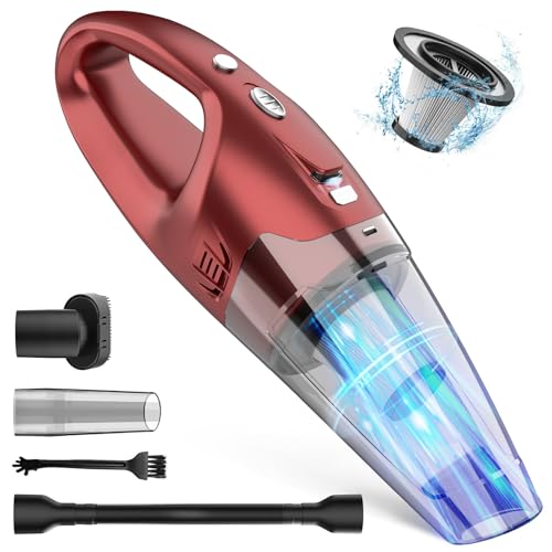 FUOAYOC Handheld Vacuum Cordless,Car Cordless Rechargeable, 6KPA Powerful Suction Hand Held Vacuum with LED Light/Multi Accessories, 1.6lbs Mini Portable Vacuum Cleaner for Home/Car/Office Cleaning