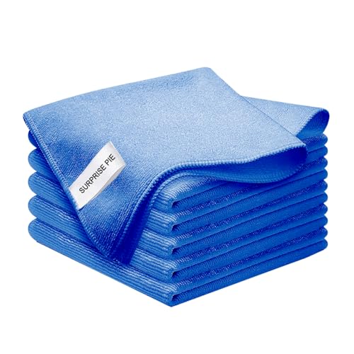 Microfiber Cloth 6Pack Cleaning Rags Absorbant Lint Free Cloth for House, Kitchen, Car, Glass, Stainless Steel, Window, Boat Cleaner-12''x 12''-Blue - color: Blue