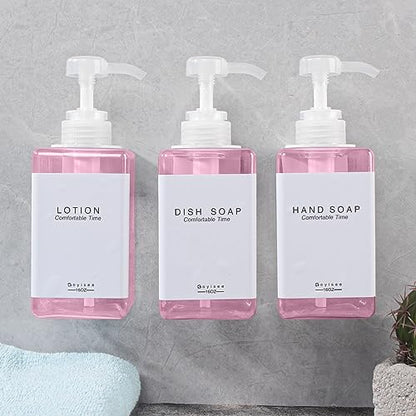 Refillable Shampoo and Conditioner Bottles for Shower Wall,Shampoo and Conditioner Dispenser with Pump No Drill (3 Bottles 3 Wall Mounts-Pink) - color: 3 Bottles 3 Wall Mounts-pink