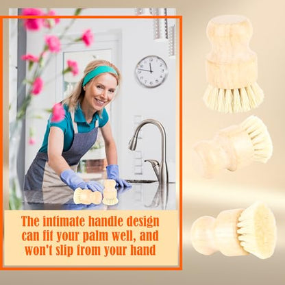 24 Pack Bamboo Dish Scrub Brushes Set Kitchen Brushes Scrubber Pot Pans Cleaning Sisal Bristles Wooden Brushes for Iron Pot Dishwashing Sink Vegetables