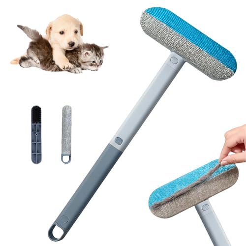 Pet Hair Remover for Furniture & Couch – 17.3 Inch Reusable Dog & Cat Hair Brush, Washable Lint Cleaner for Carpet, Clothes & Bedding, 4-in-1 Multifunctional Fur Removal Tool with Long Handle