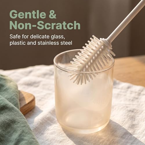 purifyou 16” Platinum Silicone Bottle Brush Set - Long Handle Bottle Cleaning Brush with Nylon Detail Brush, Non-Scratch Water Bottle Cleaner for Tumblers, Glass Jars, etc