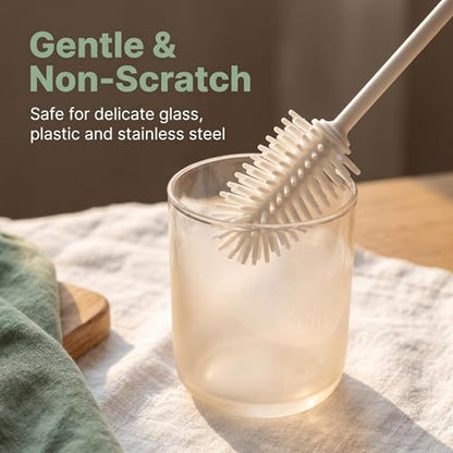 purifyou 16” Platinum Silicone Bottle Brush Set - Long Handle Bottle Cleaning Brush with Nylon Detail Brush, Non-Scratch Water Bottle Cleaner for Tumblers, Glass Jars, etc