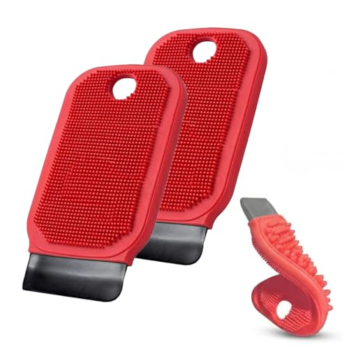 FlexiClean 3-in-1 Silicone Dish Sponge - BPA-Free Food-Grade Cleaning Brush with Dual-Sided Scrubber & Scraper, Hanging Hole Fast-Dry Reusable for Dishes/Fruits/Vegetables (Red 2PCS) - color: Red 2pcs