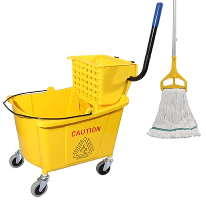 Midoneat Commercial Mop Bucket with Side Press Wringer on Wheels, 35Qt,Yellow Including One Commercial Mop - size: 35