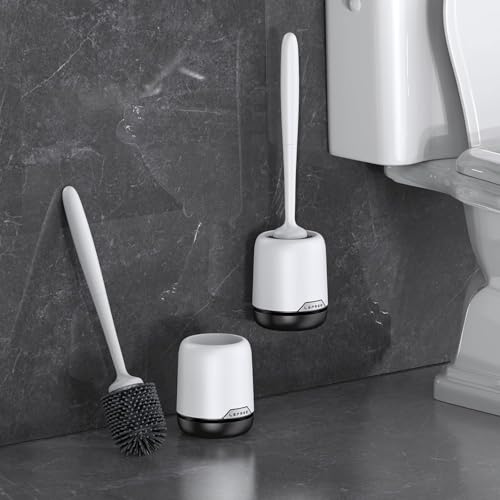 Lefree 2 Pack Silicone Toilet Bowl Brush and Holder Set with Ventilated Holder, Floor Standing & Wall Mounted Toilet Scrubber - color: Black, size: 2 Pack