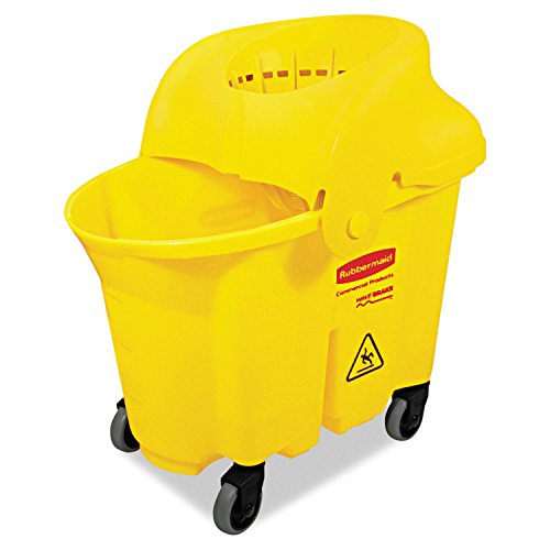 Rubbermaid Commercial Products WaveBrake 35 QT Institution Bucket and Wringer Combo on Wheels, No Metal, Yellow, for Professional/Janitorial Heavy-Duty Use in Institutional Facilities - style: Handleless Wringer