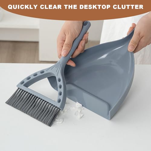 Mini Broom and Dustpan Set Small Dust pan and Brush Set Perfect for Desk Office Camping Dorm RV Essentials (Blue Gray) - color: Blue Gray