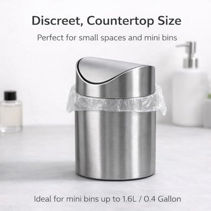 Mini Trash Bags 1.6 Liter/0.4 Gal- 200 Count Tiny Clear Trash Can Liners for Countertop, Desktop, Makeup & Kitchen Scrap Bags | Leakproof Small Plastic Bags with Handles
