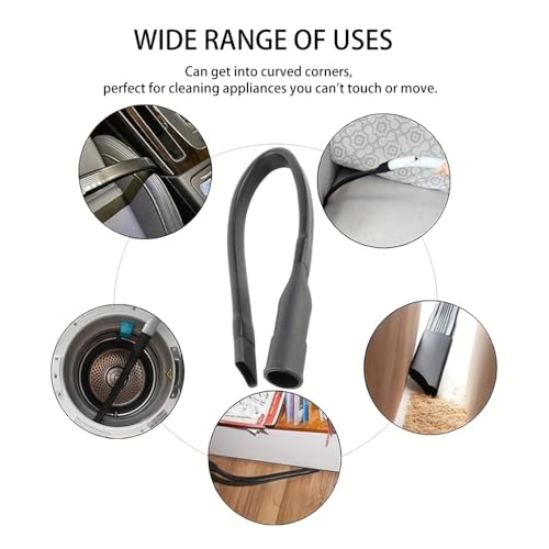 Vacuum Crevice Tool, Long Flat Nozzle Attachment with Slim Dust Brush, Universal Fit Vacuum Accessory for Tight Gaps, Baseboards, Corners & Car Detailing