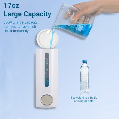 Soap Dispenser Wall Mount 17oz Drill Free ABS Hand Soap Shower Dispenser with Adhesive and Screws No Leakage Shampoo and Conditioner Dispenser Large Capacity for Bathroom Kitchen-White,1PACK