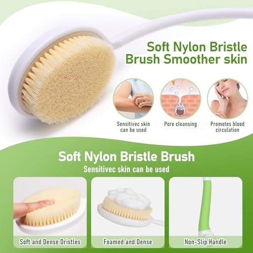 Fanwer 27.5" Long Handled Back Bath Brush for Shower, Back Scrubber for Shower with U-Shaped Curved Handle, Loofah Shower Brush Back Washer for Elderly, Men and Women, Adaptive Equipment for Shower - size: 1pc 27.5"