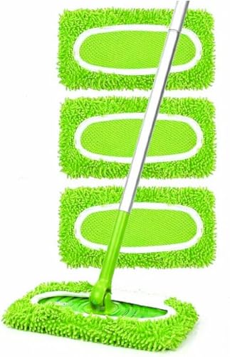 Reusable Microfiber Mop Pads, 3Pcs Replacement Compatible with Swiffer Sweeper Mop, Refills & Washable Dry Sweeping Cloths for Surface Hardwood Floor Cleaning(Fluorescent Green) - color: Fluorescent Green