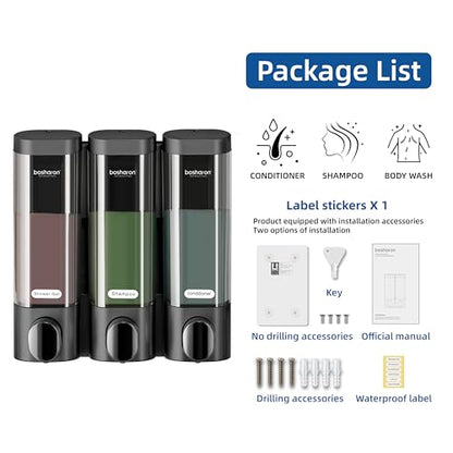 3 in 1 Shower Soap Dispenser, 3×300 ml Chamber Shampoo and Conditioner Dispenser Shampoo Dispenser for Shower Wall Mounted Shower Pump Soap Dispenser for Bathroom Kitchen (3 Chamber+Black) - color: 3 Chamber+black