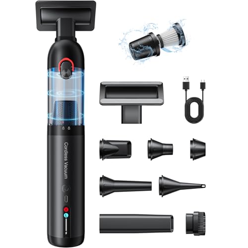 Cordless Car Vacuum, 21KPa Portable Handheld Car Vacuum Cleaner | Pre-filter & HEPA Filter System, 7800mAh Battery, Mini Vacuum with Multi Nozzles for Car, Home, Office, Pet Hair Cleaning